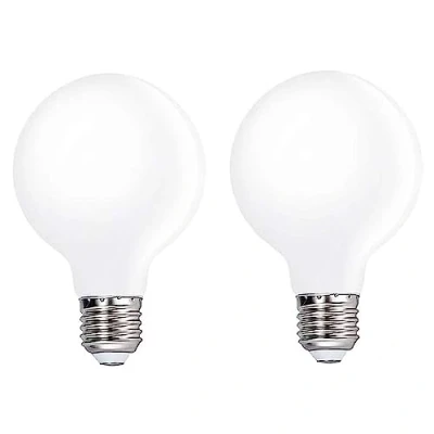 Image of Jiotouhu 4W G80 (80mm) E27 LED Filament Milky Globe Warm White 2700K, 40 Watt Incandescent Bulb Equivalent, Retro Edison Decorative Bulbs, AC 220 240V, Non dimmable, Pack of 2