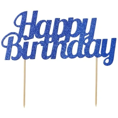 Image of Anniversary House Blue Glitter Happy Topper 18 x 15 CM, Birthday Cake Decorations, Sturdy Paper, J087, 15cm (7 6)