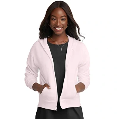 Image of Hanes womensO4637Women&#039;s Fleece Full Zip Hood Long Sleeve Hoody Pink XX Large