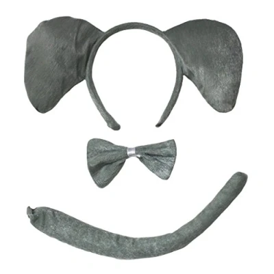 Image of Petitebelle Grey Elephant Headband Bowtie Tail 3pc Costume (Grey)