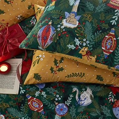 Image of furn. Deck The Halls 2 pcs, Single Duvet Cover Set, Cotton, Polyester, Pine Green