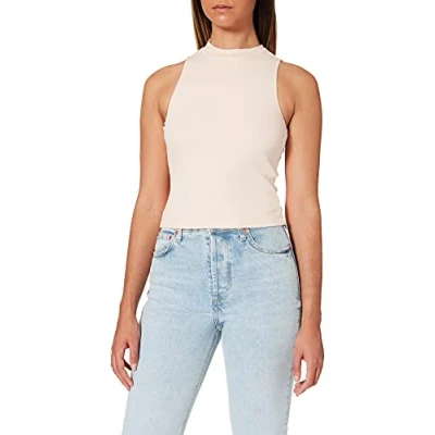 Image of NA KD Ribbed Jersey Top, Dusty Pink, Large