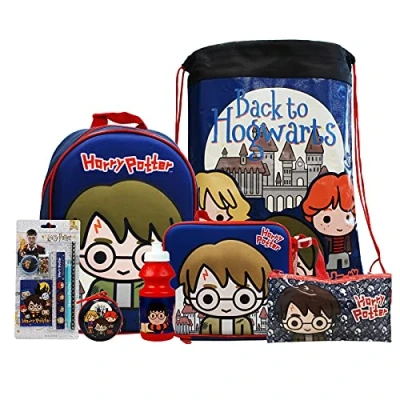 Image of simpahome Harry Potter 7PC Back to School Bundle inc 3D Backpack, Drawstring Sports Bag, Insulated Lunch Water Bottle, Coin Pouch, Pencil Case &amp; Stationery Set.