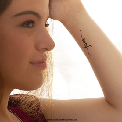 Image of 2 x Tattoo Card with Faith Trust Jesus Lettering in Black Temporary Skin (2)