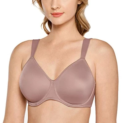 Image of Delimira Women&#039;s Non Padded Minimiser Bras Full Coverage Seamless Underwire Plus Size Smooth T Shirt Bra Mochaccino 44DD