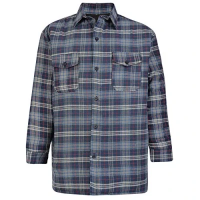 Image of Kam. Mens Padded Button Up Quilted Shirt Checked Casual Jacket Big Size 2 8XL (2XL, Navy)