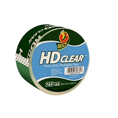 Image of Duck HD Clear Packing Tape Parcel 1 Roll 50 mm x 25 m, Heavy Duty Packaging Strong for Moving House, Parcels, Cardboard Boxes &amp; Carton