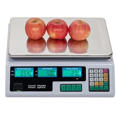 Image of Electronic Price Computing Scale LCD Digital Commercial Food Meat Counting Weighting Scale, Deli Produce Weight Scales, 40KG/88LB (White)