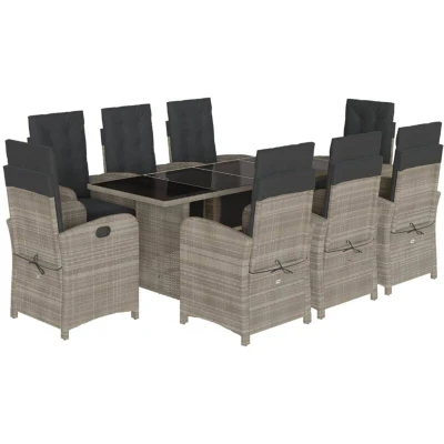 Image of vidaXL 9 Piece Garden Dining Set with Cushions Light Grey Poly Rattan