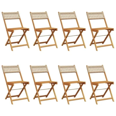 Image of vidaXL Folding Garden Chairs 8 pcs Beige Poly Rattan and Solid Wood