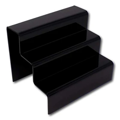 Image of EPOSGEAR Three (3) Step Tier Clear or Coloured Acrylic Plastic Retail Riser Counter Display Plinth Stands Perfect for Shops, Stalls, Ornaments, Models etc (Black, Medium)