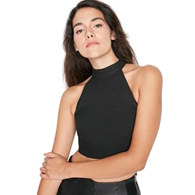 Image of Trendyol Women Fitted Basic Crew Neck Woven Blouse Black