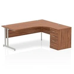 Image of Impulse 1800 Right Crescent Desk Walnut Cantilever Leg + High Ped