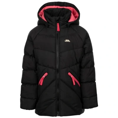 Image of Trespass Kids Water Resistant Jacket Annah Raincoat For with Detachable Hood, Quilted Detail, Wind Padded Reflective Detail on Back &amp; 2 Zipped Pockets