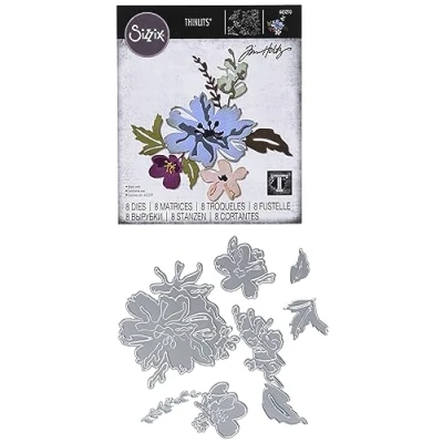 Image of Sizzix Thinlits Die 665210 Brushstroke Flowers #2 by Tim Holtz 8 Pack, Multicolour, One Size