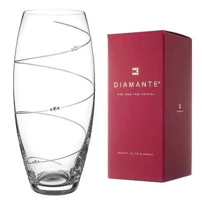Image of DIAMANTE Swarovski Barrel Vase &#039;Toast Swirl&#039; Hand Cut Crystal with Crystals 30cm
