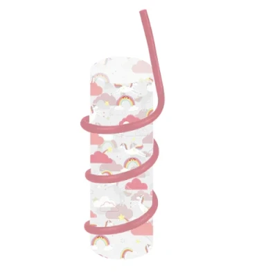 Image of FabFinds Kids Drinks Cup with Curly Straw Reusable 2 Pack (Unicorn Light Pink)