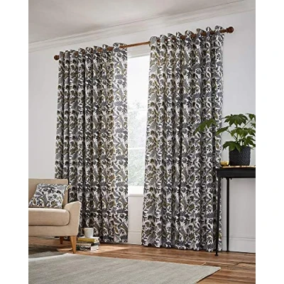 Image of Helena Springfield London Jacaranda Curtains, Cotton Half Panama, Charcoal, 66x54