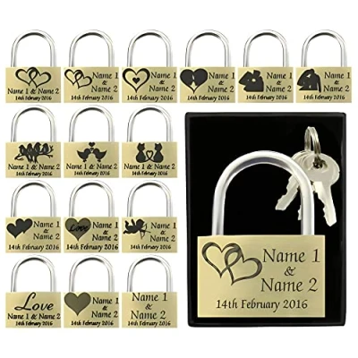 Image of Anniversary, Valentines Present, Wedding Favour 40mm Love Lock Personalised Engraved Padlock (Linked Hearts)