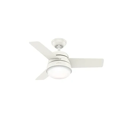 Image of HUNTER Fan Finley, 36 inch, Indoor Ceiling with Light and Handheld Remote, Fresh White Finish, 3 Reversible Blades Natural Wood, Ideal for Summer or Winter, Model 50644