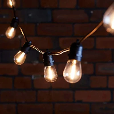 Image of Lights4fun 10 Warm White LED Premium Ulitame Flex Festoon Lights E27 Bulbs 5m Indoor Outdoor Use Plug in IP44