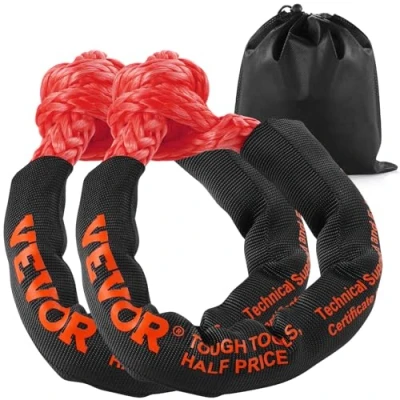 Image of VEVOR Synthetic Soft Shackle, 1/2&quot; x 22&quot; (2 Pack) 44092 lbs (20 Ton) Breaking Strength Recovery Tow Shackles with Extra 2 Sleeves &amp; Storage Bag for UTV, ATV, Trucks, Jeep, Off Road Vehicles, Red