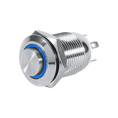 Image of car LED Power Push Button Switch, Keenso 12mm Auto 1NO Waterproof Metal Momentary Circle switch 4 Pin(Blue) 12v