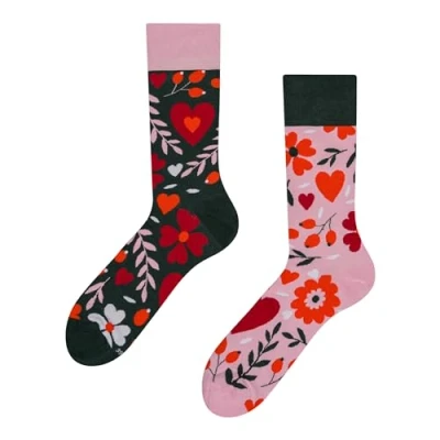 Image of Dedoles Unisex Socks for Women, Men &amp; Kids Cotton Funny Designs Football Bicycle Horses Plants Firefighter Gift Mismatched, Design: Flower Love, Colour: Pink, Size: 3 5 M / 2 4,5 W UK