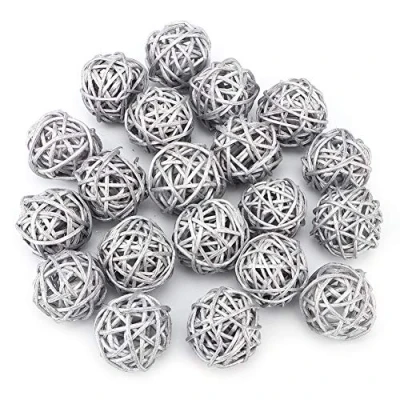 Image of Jenngaoo 20 Pcs Rattan Balls, Wickers Ball Decorative Orbs Vase Fillers for Garden Wedding Party Christmas Decoration (Diameter 1.2 Inch)(Silver)