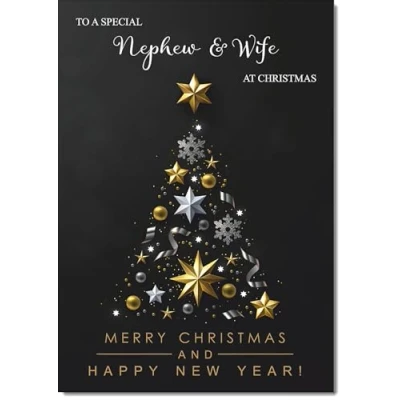 Image of doodlecards Nephew &amp; Wife Christmas Card Black Abstract Tree Medium Size with Plain Envelope