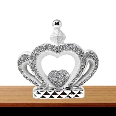 Image of Amazing Gift Handmade Crushed Diamond Ornament, Silver Heart Sparkle, Crystallized Crown Sign, 20cm, Home Decoration
