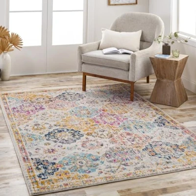Image of Livabliss Sicily Vintage Rug Runner Rugs Living Room 90x150 cm, Hallway, Kitchen Area Traditional Multicoloured Boho Rug, Easy Care Bohemian Large Mustard, Orange, Burgundy