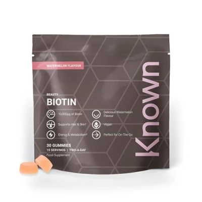 Image of Known High Strength Biotin Gummies 10,000µg Supports Healthy Hair &amp; Skin Natural Watermelon Flavour 30 Vegan Gummies, 15 Day Supply