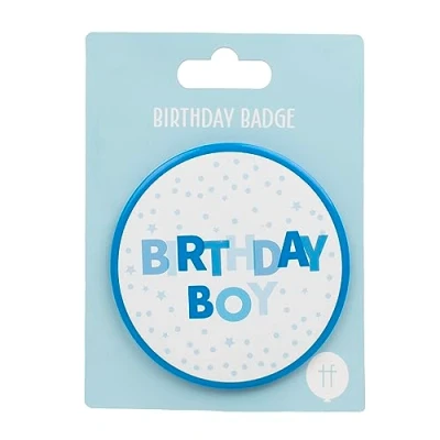 Image of Talking Tables Blue Birthday Boy Badge with Pin 8cm Party Accessory for Special Celebrations