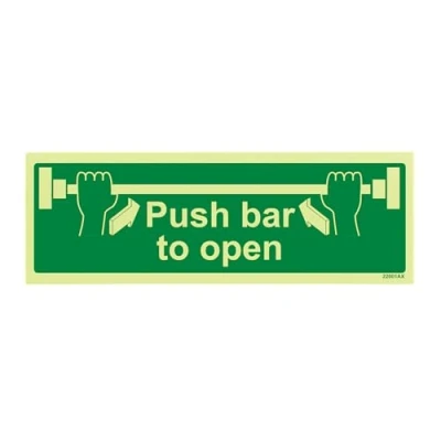 Image of V Safety Glow In The Dark Push Bar To Open Door Sign 300mm x 100mm Self Adhesive Vinyl