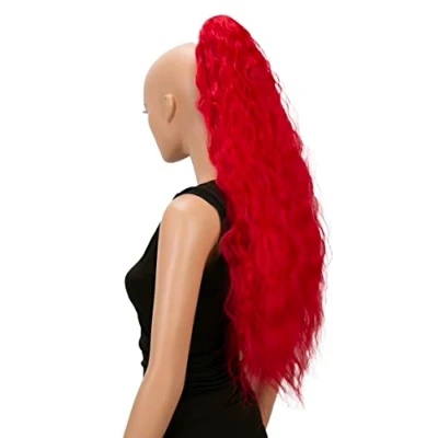 Image of CAISHA 28&quot; Extra Long Voluminous Wavy Ponytail Hairpiece Heat resistant Synthetic Fibres With Butterfly Clip Red H703
