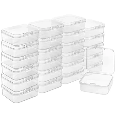 Image of BELLE VOUS Small Plastic Containers with Lids (24 Pack) Clear Storage Boxes Hinged Bead Box for Pills, Beads, Jewellery &amp; Craft Items