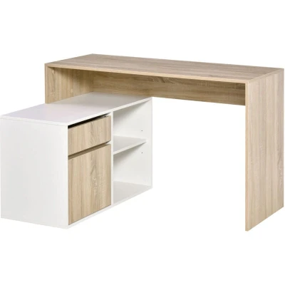 Image of HOMCOM L Shaped Corner Computer Desk Study Table w/ Storage Shelf Drawer Office