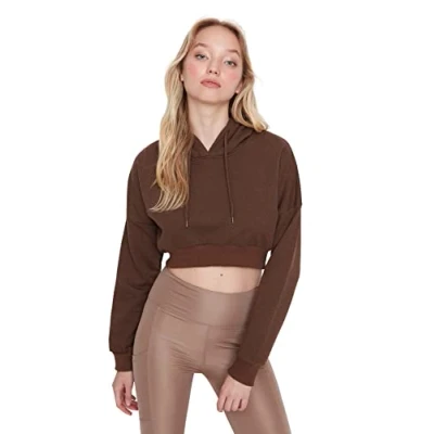 Image of Trendyol Women Sportswear Regular Basic Hood Knit Sweatshirt Brown