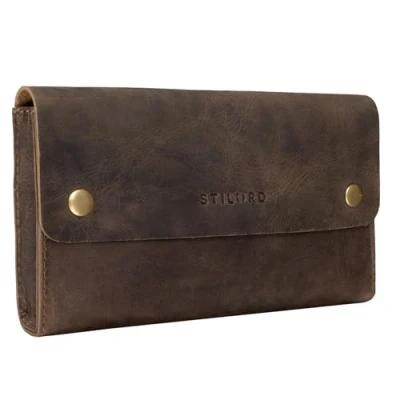 Image of STILORD &#039;Griffin&#039; Leather Case Vintage Pouch for Pencil Cosmetic Money Glasses Keys Small Organizer in Genuine Leather, Colour:Middle Brown