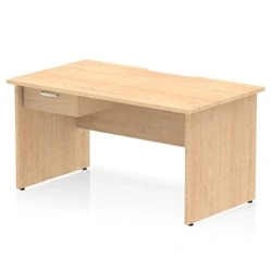 Image of Impulse 1400 x 800mm Scalloped Edge Straight Office Desk Maple Top Panel End Leg Workstation 1 Drawer Fixed Pedestal