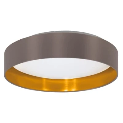 Image of Eglo LED Ceiling Light Maserlo 2, Flush Mount Textile lamp, Living Room Lighting Made of Fabric Gold and cappuchino, White Plastic, Warm White, Ø 15&quot;