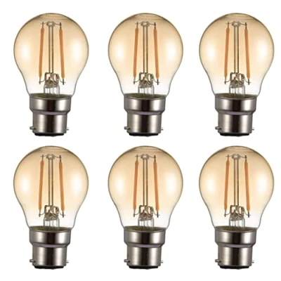 Image of TEKLED® Golf Ball Filament Vintage LED Bulbs G45 B22 Bayonet Cap Energy Saving 2W Light Bulb 22W Equivalent NONDIMMABLE Amber 2400K 220LM 6 Pack Warm White