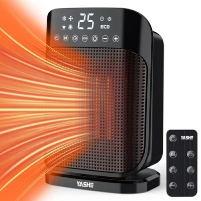 Image of YASHE Electric Heater, 1800W Ceramic Fan Heater for Home, Portable Space with Variable Thermostat, 75 Oscillation, ECO Mode, 24 Hour Timer, Remote Control, Overheat &amp; Tip over Protection