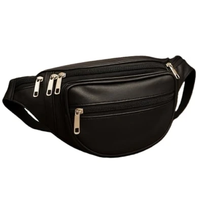 Image of ODS:UK® Real Leather Bum Waist Bag Travel Holiday Money Belt Pouch Black Change BUMBAG (Black Style 2)