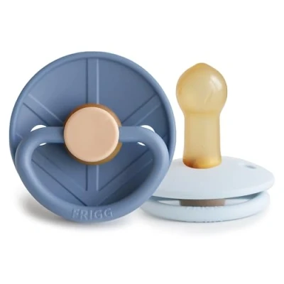 Image of FRIGG Little Viking Latex Pacifier Pack of 2 Pacifiers Natural Rubber Soother Dummy BPA Free Made in Denmark Symmetrical Cherry Shaped Nipple (Ocean View/Powder Blue, Size (6 18 Months))