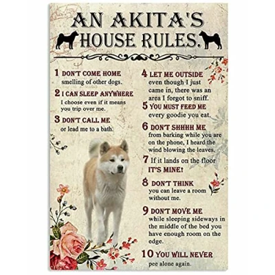 Image of TammieLove Japanese Akita Rules For D?Cor Livingroomkitchen Gift Dog Lover Wall Decor Poster Garage Metal Tin Sign 8X12 Inch