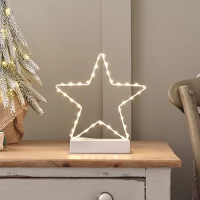 Image of Lights4fun Indoor Christmas White Star Table Light 36 Warm LEDs Battery Operated with Timer 22cm