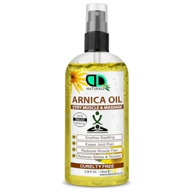 Image of 100% Natural Arnica Massage Oil Pain Relief for Muscles &amp; Joints Soothes Stiffness, Relieves Stress and Tension Improves Circulation Skin Health (100ml Spray)