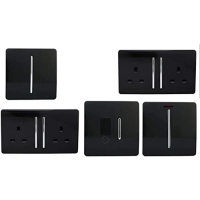 Image of Trendi Switch Artistic Modern Glossy Switches &amp; Sockets Kitchen Trade/Multi Buy Room Pack in Black